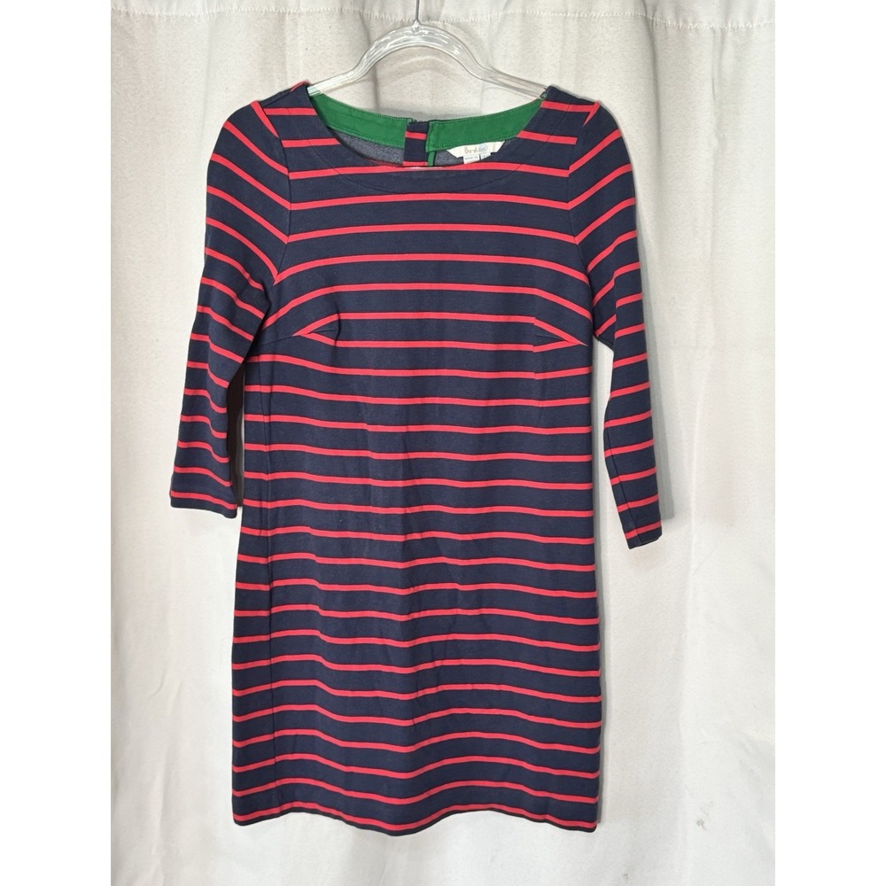 Boden Dress Womens Size 8 Navy Blue & Red  Striped  3/4 Sleeve Cotton
